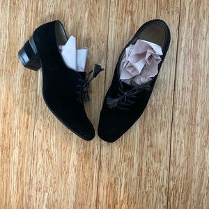 Ferragamo velvet square toe loafer heels